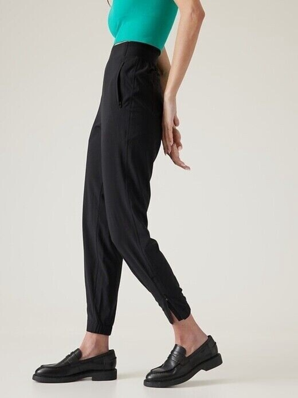 Athleta Brooklyn Heights Jogger Black Ankle Zippers High Rise